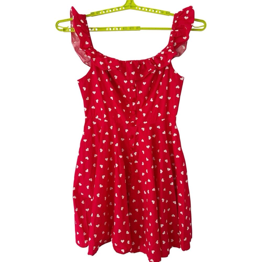 Magnolia Place Red Ruffle Heart Print Midi Dress Size 4XL